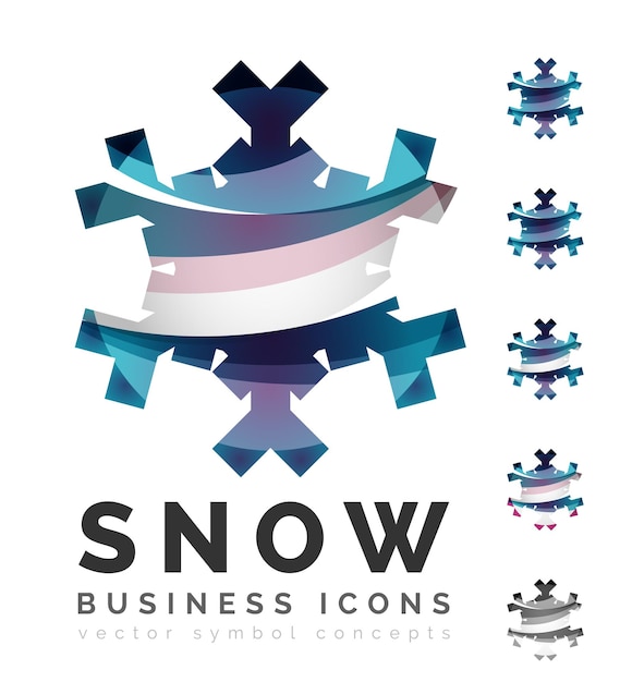 Conjunto de iconos de logotipo de copo de nieve coloridos abstractos conceptos de invierno limpio diseño geométrico moderno