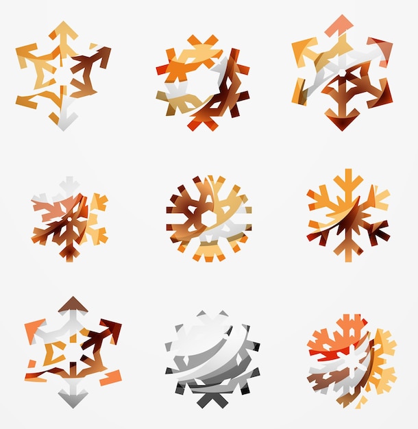 Conjunto de iconos de logotipo de copo de nieve coloridos abstractos conceptos de invierno limpio diseño geométrico moderno