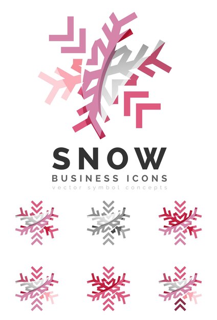 Conjunto de iconos de logotipo de copo de nieve coloridos abstractos conceptos de invierno limpio diseño geométrico moderno