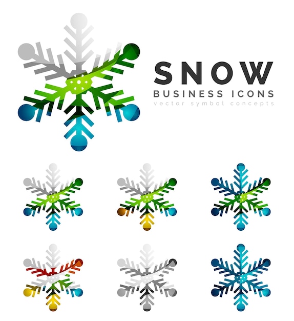 Conjunto de iconos de logotipo de copo de nieve coloridos abstractos conceptos de invierno limpio diseño geométrico moderno