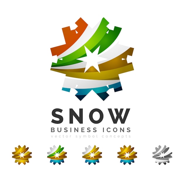 Conjunto de iconos de logotipo de copo de nieve coloridos abstractos conceptos de invierno limpio diseño geométrico moderno