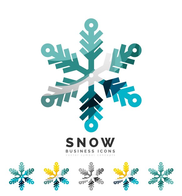 Conjunto de iconos de logotipo de copo de nieve coloridos abstractos conceptos de invierno limpio diseño geométrico moderno