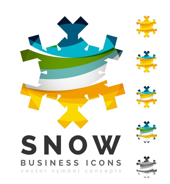 Conjunto de iconos de logotipo de copo de nieve coloridos abstractos conceptos de invierno limpio diseño geométrico moderno