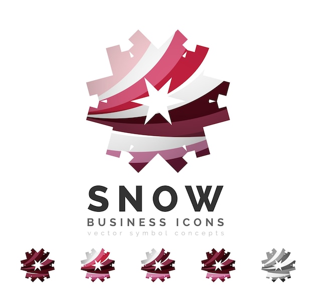 Conjunto de iconos de logotipo de copo de nieve coloridos abstractos conceptos de invierno limpio diseño geométrico moderno