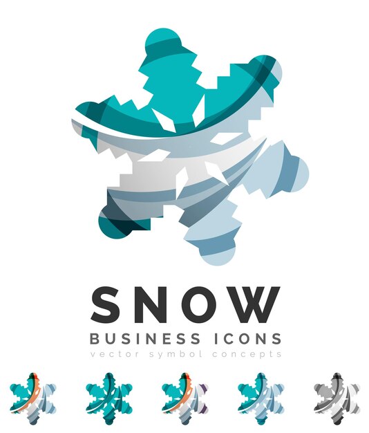 Conjunto de iconos de logotipo de copo de nieve coloridos abstractos conceptos de invierno limpio diseño geométrico moderno