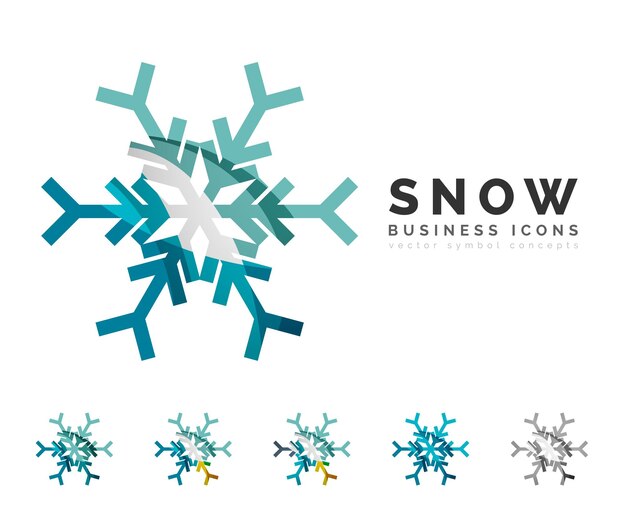 Conjunto de iconos de logotipo de copo de nieve coloridos abstractos conceptos de invierno limpio diseño geométrico moderno