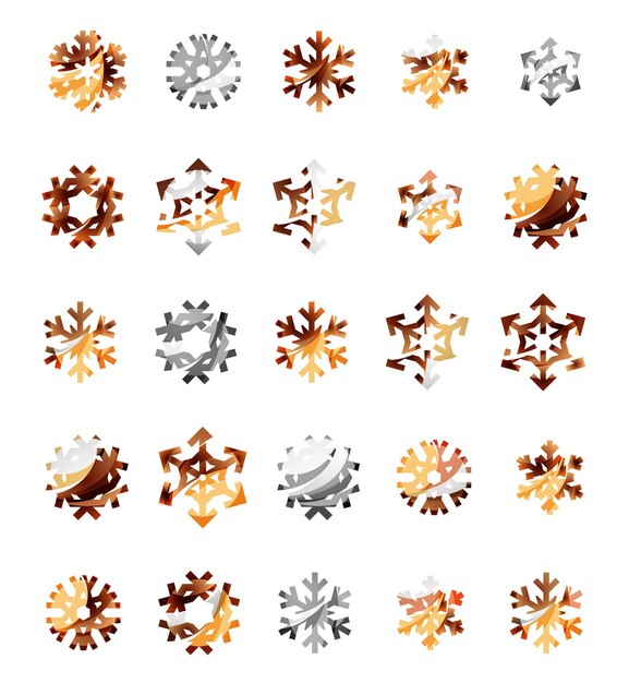 Conjunto de iconos de logotipo de copo de nieve coloridos abstractos conceptos de invierno limpio diseño geométrico moderno
