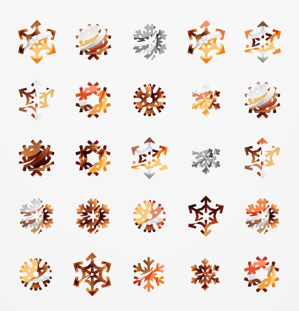Conjunto de iconos de logotipo de copo de nieve coloridos abstractos conceptos de invierno limpio diseño geométrico moderno
