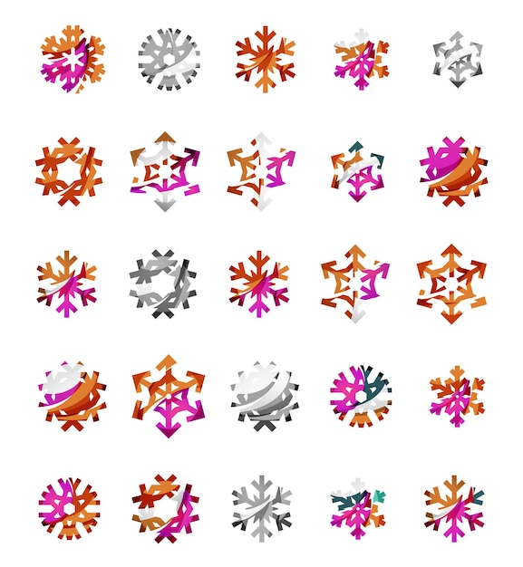 Conjunto de iconos de logotipo de copo de nieve coloridos abstractos conceptos de invierno limpio diseño geométrico moderno