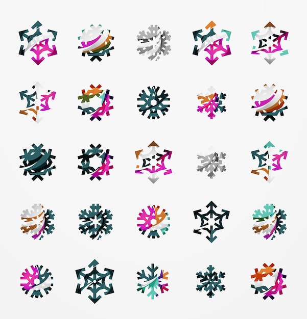 Conjunto de iconos de logotipo de copo de nieve coloridos abstractos conceptos de invierno limpio diseño geométrico moderno