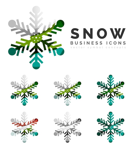Conjunto de iconos de logotipo de copo de nieve coloridos abstractos conceptos de invierno limpio diseño geométrico moderno