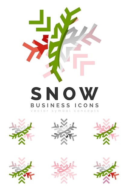 Conjunto de iconos de logotipo de copo de nieve coloridos abstractos conceptos de invierno limpio diseño geométrico moderno