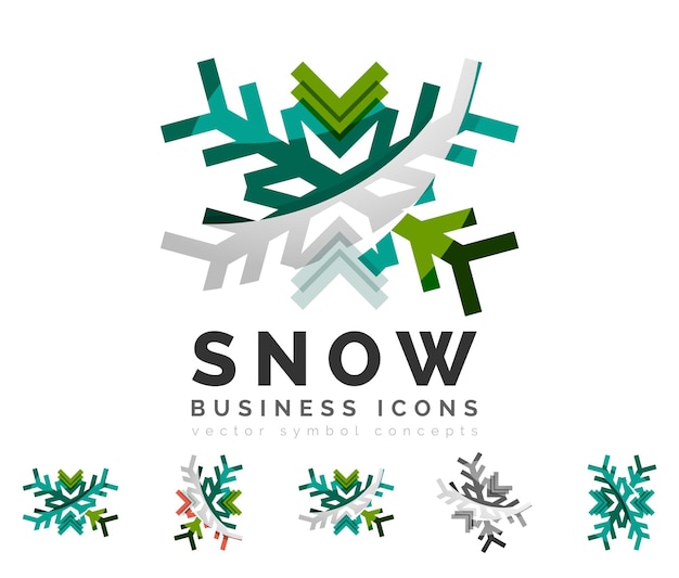 Conjunto de iconos de logotipo de copo de nieve coloridos abstractos conceptos de invierno limpio diseño geométrico moderno