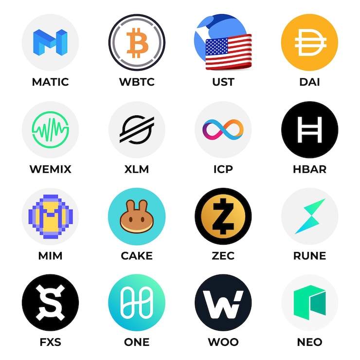 Conjunto de iconos del logotipo de la criptomoneda