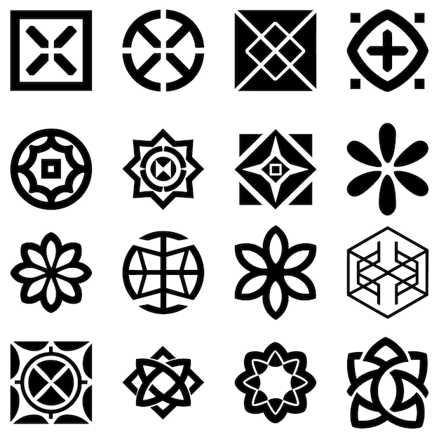 Conjunto de iconos logotipo geométrico aislado de fondo blanco