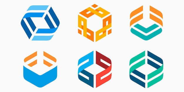 Conjunto de iconos de logotipo de hexágono creativo. ilustración de vector de diseño de cubo simple