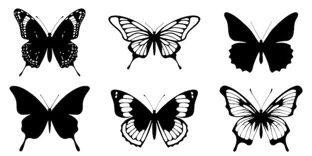 Vector conjunto de iconos de logotipo de mariposa iconos de mariposa negra en estilo plano