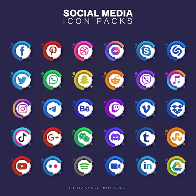 Conjunto de iconos de logotipo de redes sociales Facebook instagram twitter linkedin youtube telegram conjunto editorial