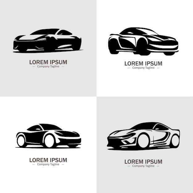 Conjunto de íconos de logotipo de silueta de automóviles abstractos con un fondo blanco para su empresa las ideas de diseño de logotipos de automóviles