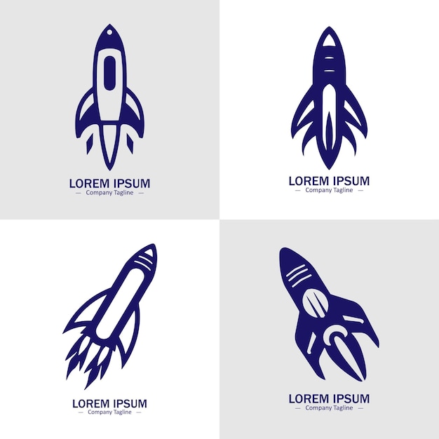 Conjunto de íconos de logotipo de silueta de cohete abstracto con un fondo blanco para su empresa las ideas de diseño de logotipo del misil
