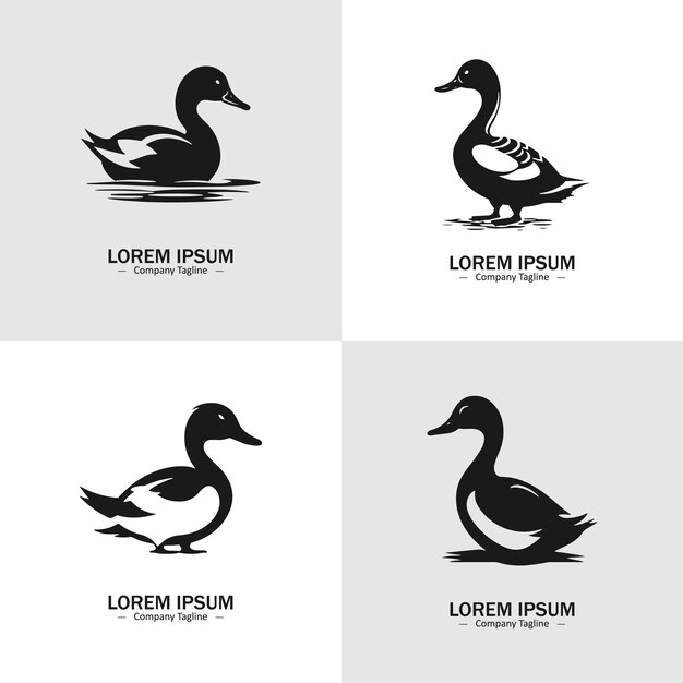 Conjunto de íconos de logotipo de silueta de pato abstracto con un fondo blanco para su empresa las ideas de diseño de logotipo del cisne