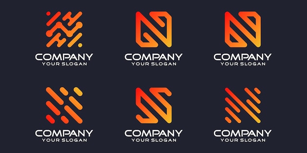 Conjunto de iconos de logotipo simple, letra N elemento combinado digital o datos. plantilla de diseño de logotipo