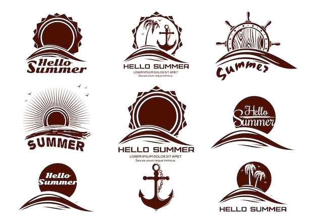Conjunto de iconos de logotipo de sol y mar Iconos vectoriales