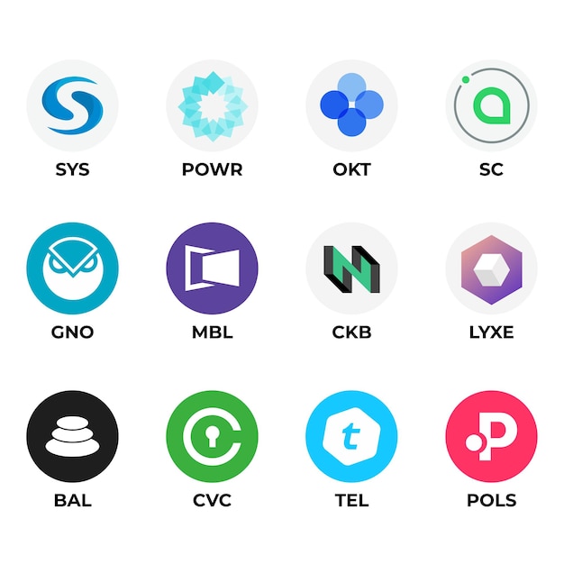 Conjunto de iconos de logotipo de tokens de criptomoneda Colección de iconos vectoriales de criptomonedas