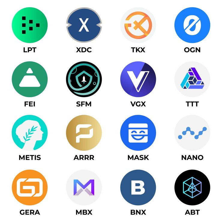 Vector conjunto de iconos de logotipo de tokens de criptomoneda colección de iconos vectoriales de criptomonedas