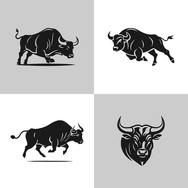 Conjunto de iconos de logotipo de toro agresivo diseño vectorial premium ilustración del logotipo negro de toro en el fondo