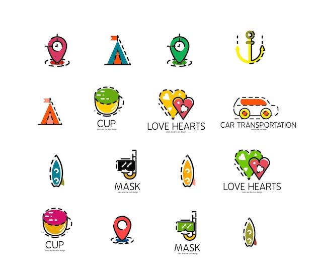 Conjunto de iconos de logotipo de viaje abstracto aplicación de negocios o símbolos web de internet
