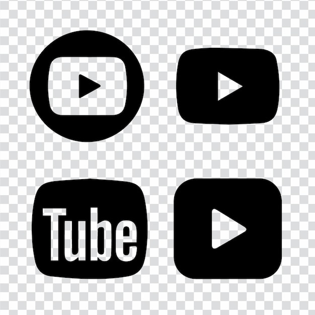 El conjunto de iconos del logotipo de Youbube en blanco y negro