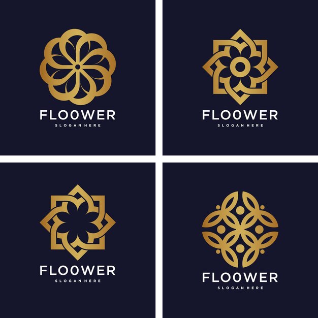 Conjunto de iconos de logotipos de adornos florales vectoriales con un gradiente único Premium Vector