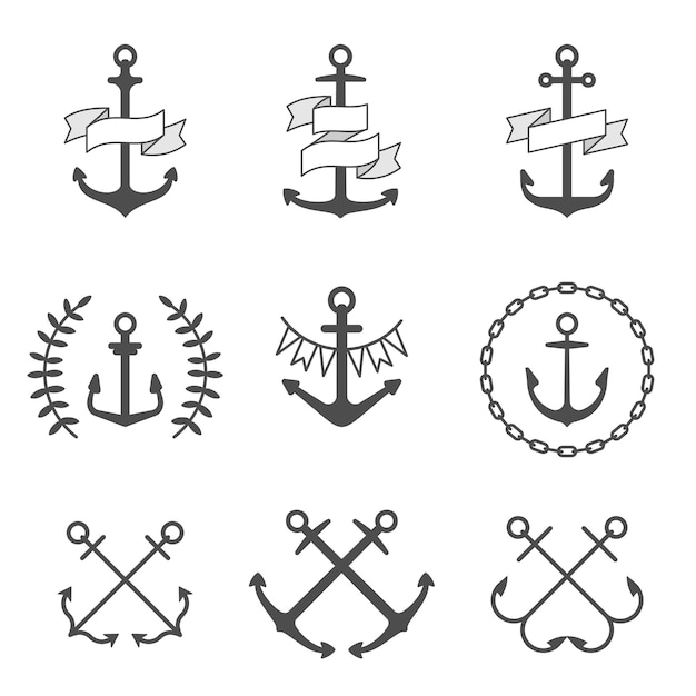 Conjunto de iconos y logotipos de anclaje vectorial