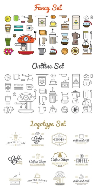 Conjunto de íconos y logotipos de café