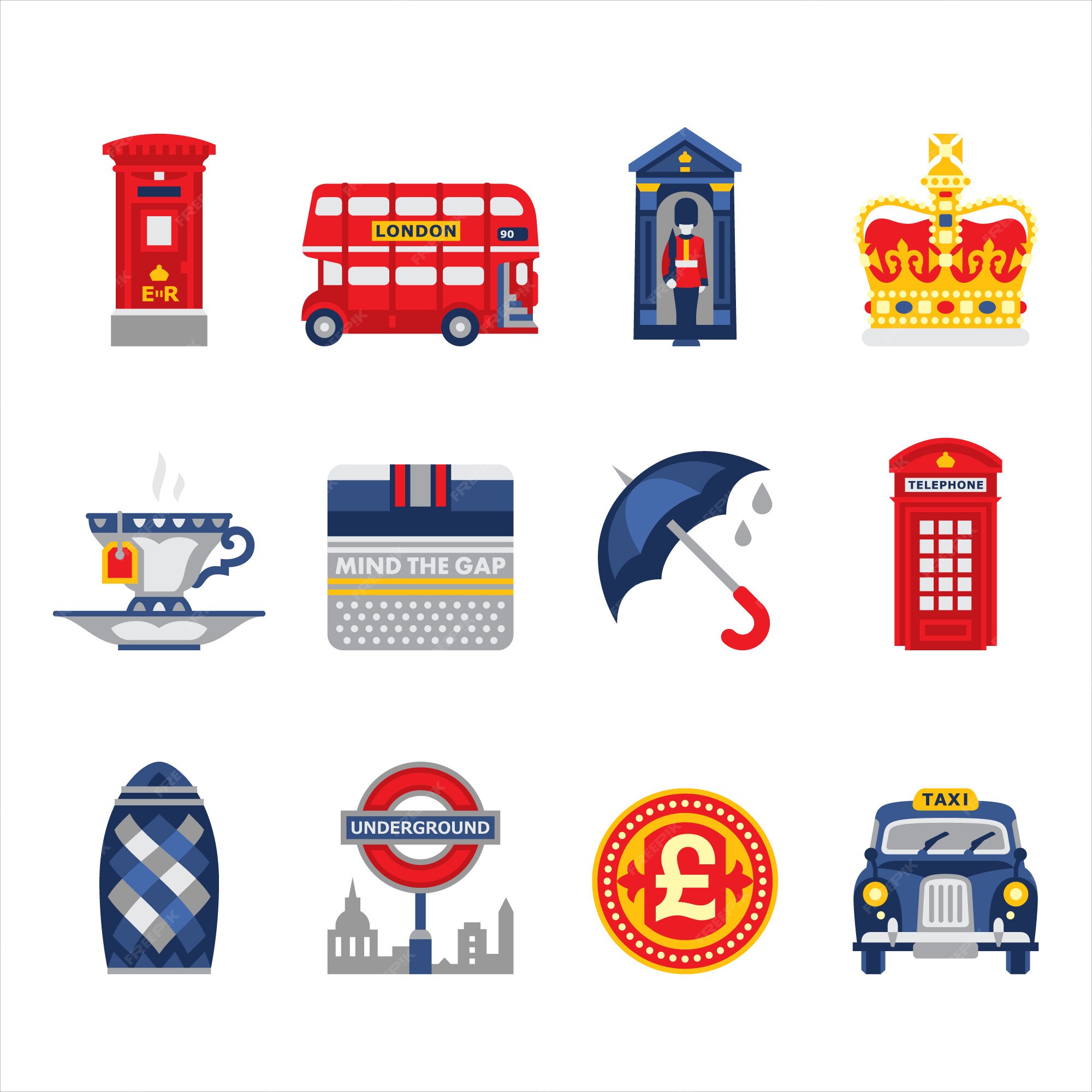 Conjunto de iconos de londres e inglaterra Vector Premium