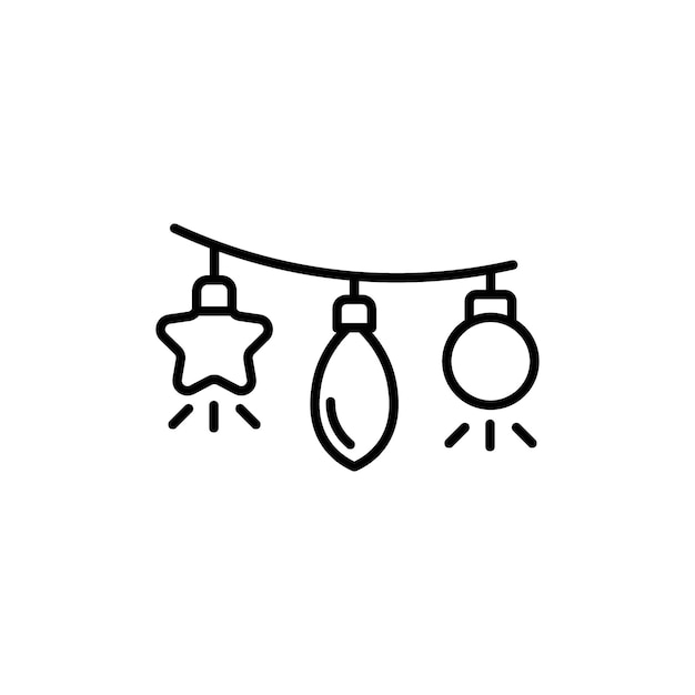 Conjunto de iconos de luces navideñas Símbolo vectorial de bombilla blanca de cuerda de Navidad Luminarias en el signo de cuerda