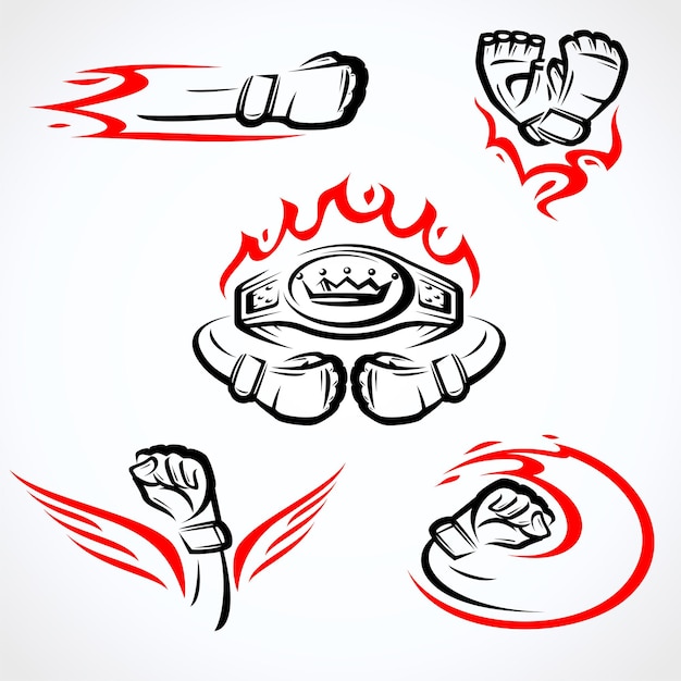 Conjunto de iconos de lucha MMA. Pelea de elementos de colección. Vector