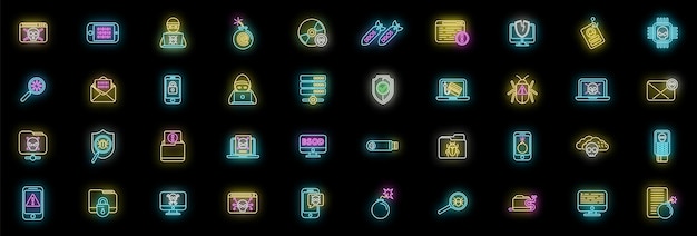 Conjunto de iconos de malware vector neón