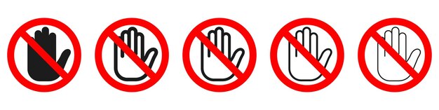 Vector conjunto de iconos de mano prohibido vector de señal stop mano