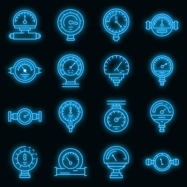 Conjunto de iconos de manómetro vector neón