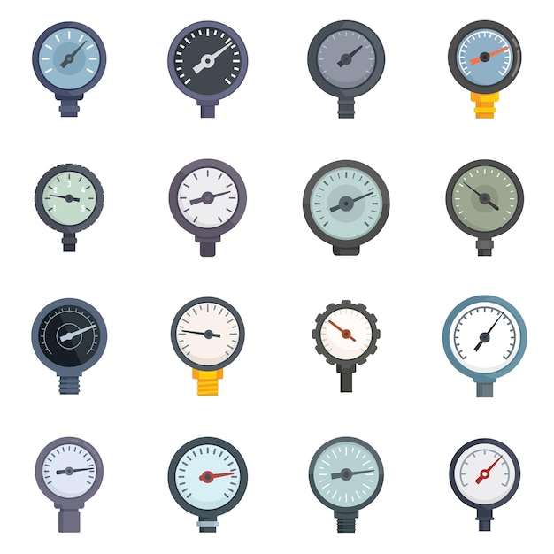 Conjunto de iconos de manómetro vector plano Manómetro