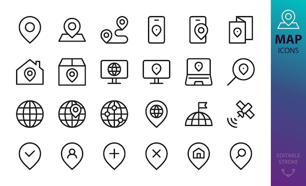 Conjunto de iconos de mapa y ubicación