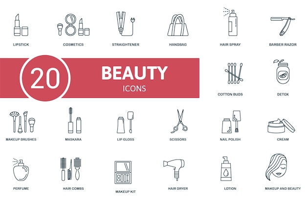 El conjunto de iconos de maquillaje y belleza contiene iconos editables