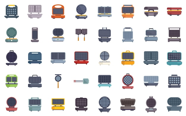 Conjunto de iconos de máquinas de hacer gofreros Conjunto isométrico de iconos vectoriales de máquinas de hacerlo gofreros para el diseño web aislados en fondo blanco