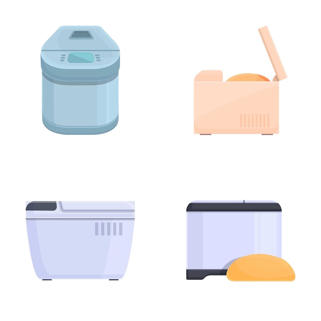 Conjunto de iconos de máquinas de pan vector de dibujos animados electrodoméstico de pan de cocina