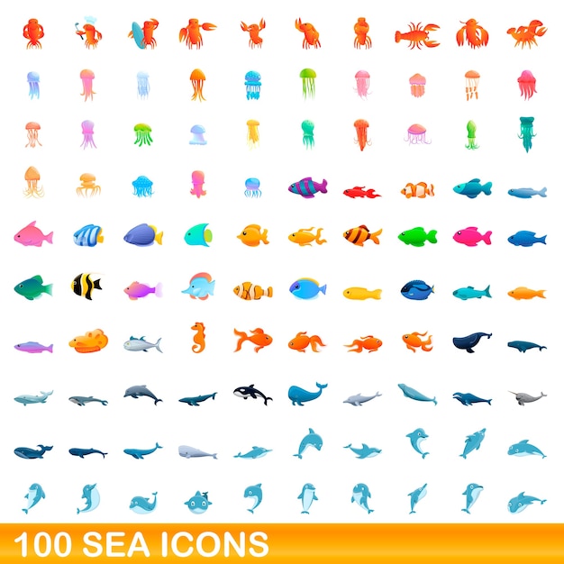 conjunto de iconos de mar. Ilustración de dibujos animados de iconos de mar en fondo blanco