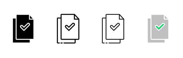 Conjunto de iconos de marca de comprobación en el documento Icones vectoriales de estilo lineal y plano