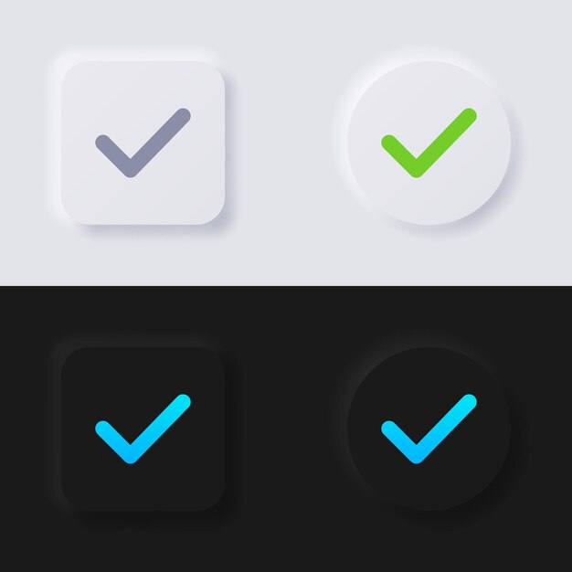 Conjunto de iconos de marca de verificación Botón de neumorfismo multicolor Diseño de interfaz de usuario suave para diseño web Interfaz de usuario de aplicación y más Vector de botón