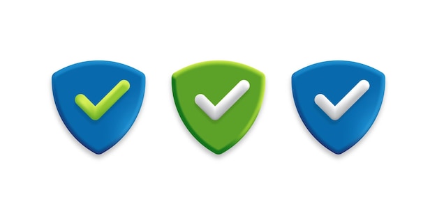 Conjunto de iconos de marca de verificación de escudo ilustración vectorial 3d Icono de seguridad garantizada